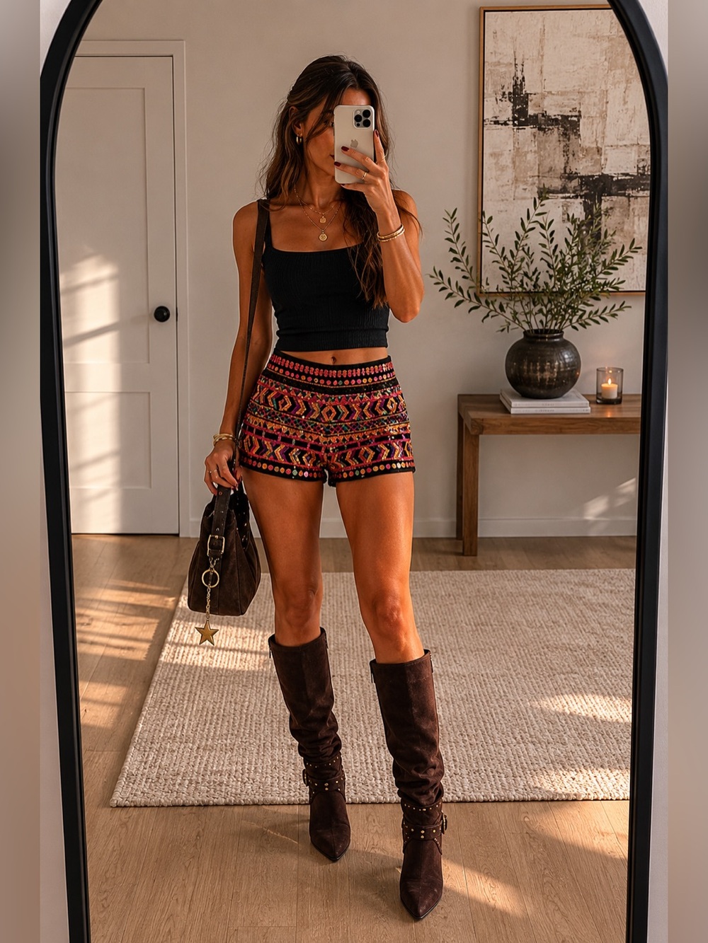 Sequin Aztec Mini Shorts - Size XS, Brand New